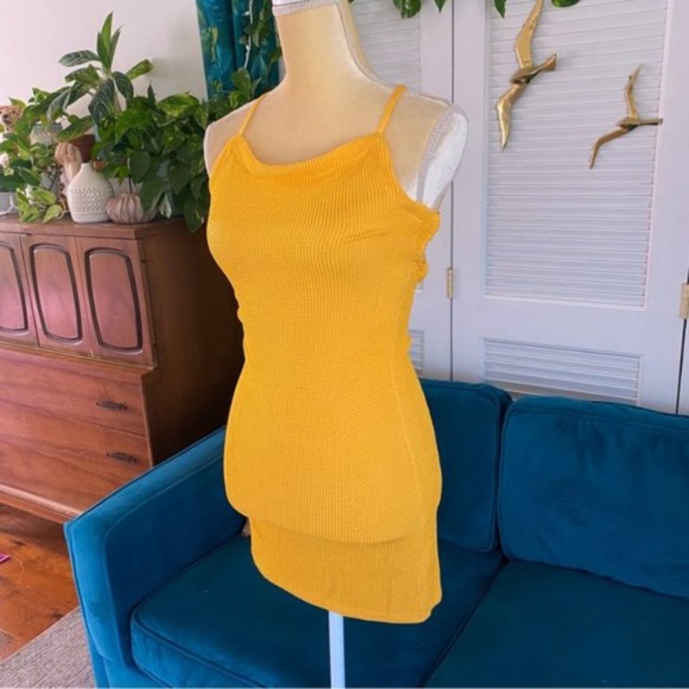 Urban Outfitters | Tyra Strappy Back Mini Dress Orange Textured Rib Knit Medium - Picture 4 of 16